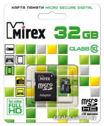 Карта памяти Mirex microSDHC (Class 10) 32GB (13613-AD10SD32) 32 ГБ, класс 10, чтение: 22.5 МБ/с, запись: 10 МБ/с, адаптер