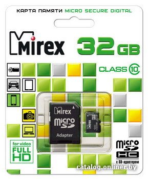Карта памяти Mirex microSDHC (Class 10) 32GB (13613-AD10SD32) 32 ГБ, класс 10, чтение: 22.5 МБ/с, запись: 10 МБ/с, адаптер