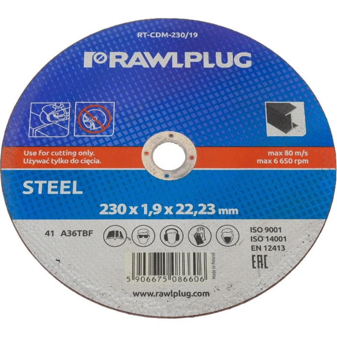 Круг отрезной корундовый по металлу 230x1.9x22.2 мм RAWLPLUG RT-CDM-230/19