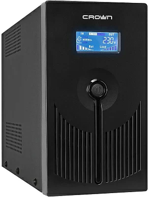 ИБП CROWN 1200VA/720W, корпус металл, 2x12V/9AH, выходные розетки 4*EURO+1*IEC С13 bybass, трансформатор AVR 140-290V, cъёмный кабель 1.8 м, порт RJ-11/45, порт USB, LCD-экран, защита батареи от полного разряда, от перегрузки, от КЗ, ПО ИБП CROWN 1200VA/7