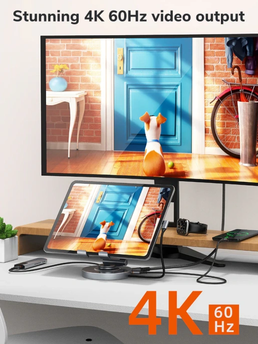 Док-станция для телефона/планшета USB CABLETIME CB02G (CT-HUBC8-AG) 8-в-1, алюминиевый USB-хаб с 360° подставкой для iPad Pro и ноутбука