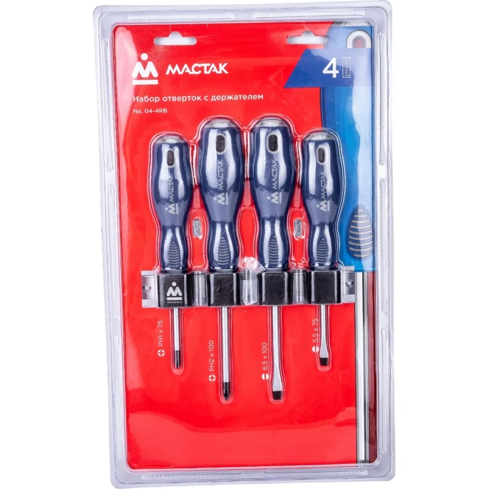 Набор отвёрток с держателем (4 предмета) МАСТАК 04-4RB