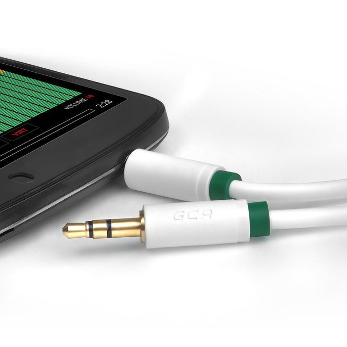 Greenconnect Кабель аудио 1.5m jack 3,5mm/jack 3,5mm белый, зеленая окантовка, ультрагибкий, 28 AWG, M/M, Premium GCR-AVC1662-1.5m, экран, стерео