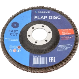 Круг шлифовальный лепестковый Тип 29 115x22 мм, P 40, Zr, 80 м/с, 12250 об/мин Rossvik 29_115х22_40