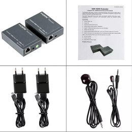 ORIENT VE045IR, HDMI extender (Tx+Rx), активный удлинитель до 60 м по витой паре Cat5e/6, HDMI 1.4а, 1080p@60Hz/3D, HDCP, доп. вых. HDMI, передача ИК сиг. упр.( IR-TX/Rx в компл), БП 5В/1А (31323)