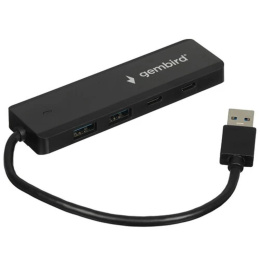 Gembird Разветвитель USB3.1 2xUSB, 2xType-C, с доп.пит Type-C , кабель USB 19см, черный, коробка UHB-C415