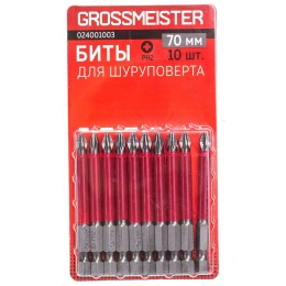 Биты для шуруповерта PH2 (10 шт, 70 мм) GROSSMEISTER 024001003