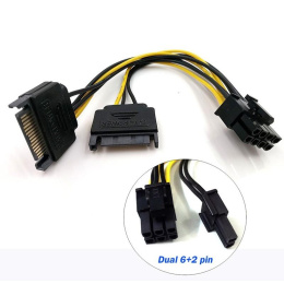 ORIENT C588, Переходник питания для PCI-Ex видеокарт 2 x SATA 15pin M - 8pin 6pin+2pin