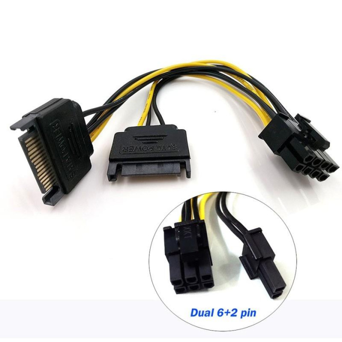 ORIENT C588, Переходник питания для PCI-Ex видеокарт 2 x SATA 15pin M - 8pin 6pin+2pin