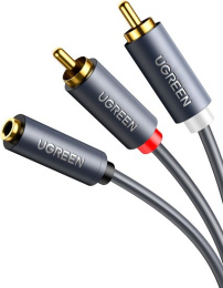 Аудиокабель UGREEN AV102 10561 3.5mm Female to 2 RCA Male Audio Cable. Длина: 0,25м. Цвет: серый (10561_)
