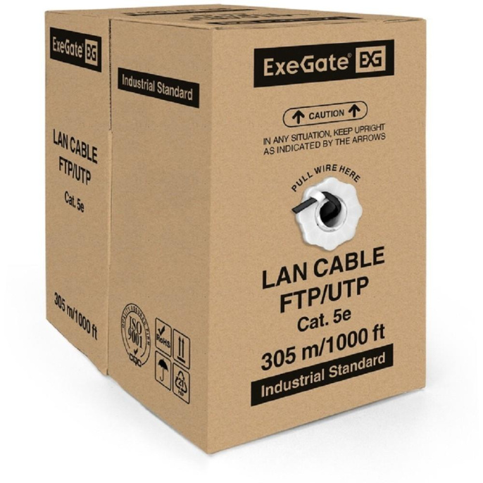 Кабель ExeGate UTP4-C5e-CCA-S24-OUT-PE-BK-305 UTP 4 пары кат.5e CCA, 24AWG, внешн., без троса, бухта 305м, черн., PE EX281819RUS