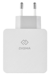 Сетевое зарядное устройство Digma DGPD-45W-WG,  USB-A,  USB-C, 45Вт, 3A, белый
