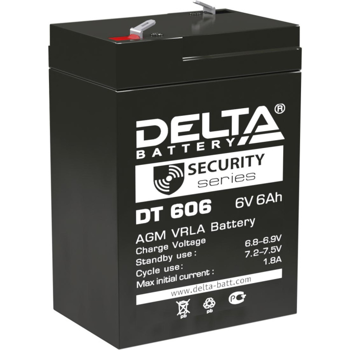 Аккумуляторная батарея 6V/6.0Ah Delta DT 606 70/48/101(106), 0.81кг, 5лет, F1  4614010040029