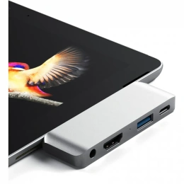 Адаптер Satechi Aluminum Type-C Mobile Pro Hub Adapter для new iPad Pro с разъемом Type-C и других планшетов с разъемом Type-C. Цвет серебряный. (ST-TCMPHS)