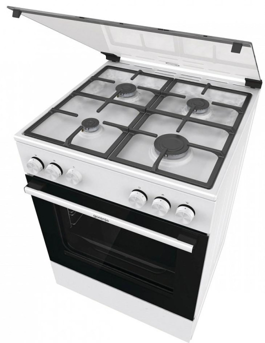 Плита Газовая Gorenje GG6A11WF белый стеклянная крышка реш.чугун