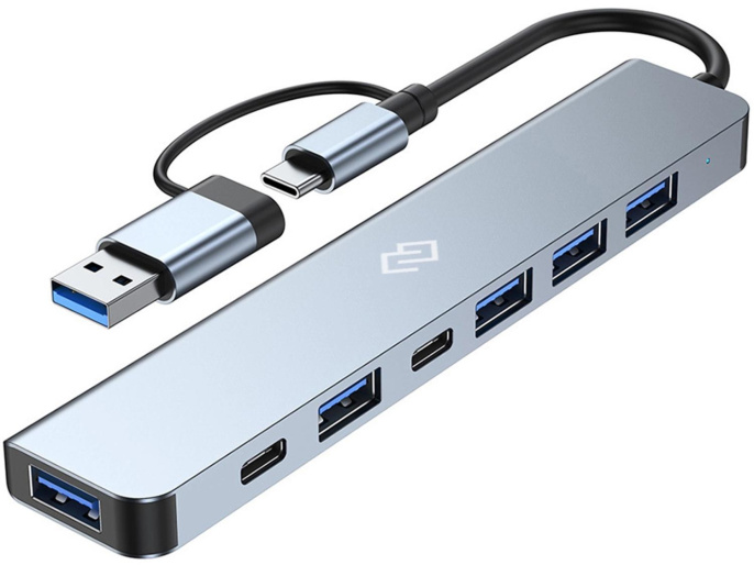 Хаб (разветвитель) Digma DHUB-7USB-AC, серебристый
