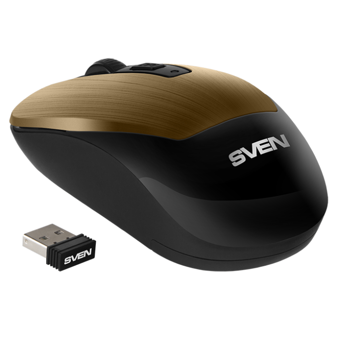 Мышь Sven RX-380W Античная Бронза (SV-020583 (беспроводная, оптическая, 1600 dpi, количество клавиш: 3, колесо прокрутки, интерфейс: USB, радиус действия мыши: 10 м, питание: 1хAA)