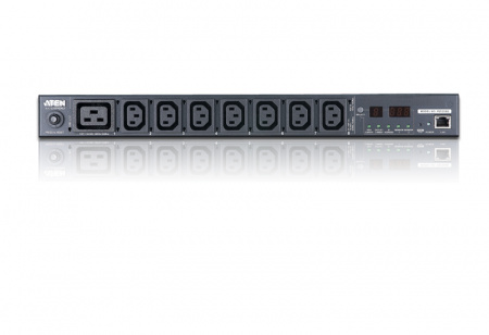 ATEN PE5208G-ATA-G Устройство распределения питания, без управления, 16A, 3.68kW, 8 портов, 1 банк, IP доступ, ввод C20, 7*C13+1*C19;монитор. V / A / кВт / кВт·ч по устройству;без шнуров