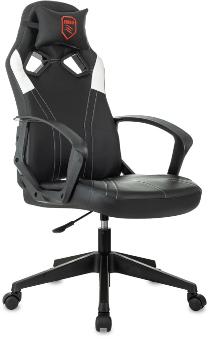 Кресло игровое ZOMBIE 50, на колесиках, эко.кожа, черный/белый [zombie 50 bw]