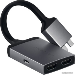Адаптер Satechi Type-C Dual HDMI Adapter для MacBook с двумя портами USB-C. Порты 2 x HDMI 4K 60Hz, 1 x USB-C PD. Цвет серый космос. (ST-TCDHAM)