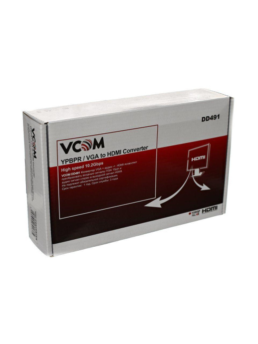 Конвертер VCOM DD491 VGA to HDMI Converter VGA 15F +2xRCA-- HDMI 19F + б.п. УЦЕНКА НЕТ Б.П.