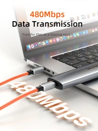 Кабель USB-C CABLETIME CU04H (CT-CM240-ZSO1) 1 м, 480 Мбит/с, 240 Вт, PD 3.1 и QC 4.0., оранжевый,  для быстрого заряда смартфонов и ноутбуков