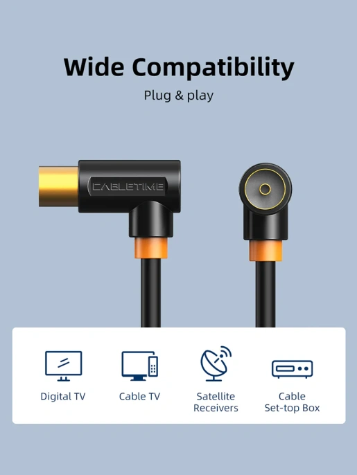Кабель CABLETIME CF35N (CT-AV101-10-W3) 3 м, TV/антенны, 90 градусов, 75 Ом, белый