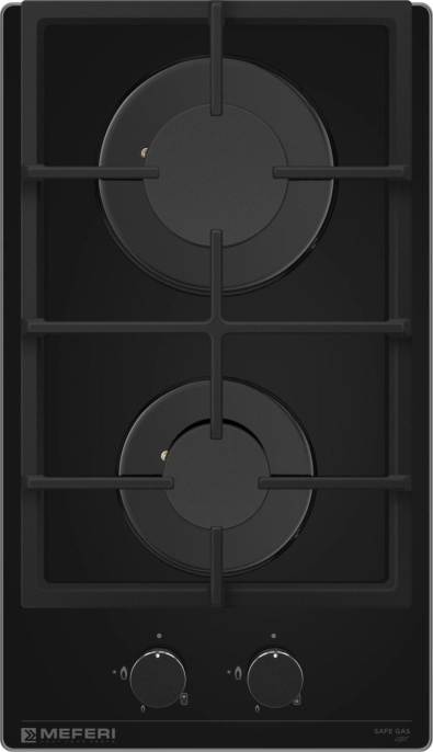 Газовая варочная панель MEFERI Glass Light MGH302,  2 конфорки,  закаленное стекло,  черный