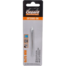 Сверло по кафелю и стеклу твердосплавное копьевидное 6х75 мм, ц/х Gepard GP2080-06