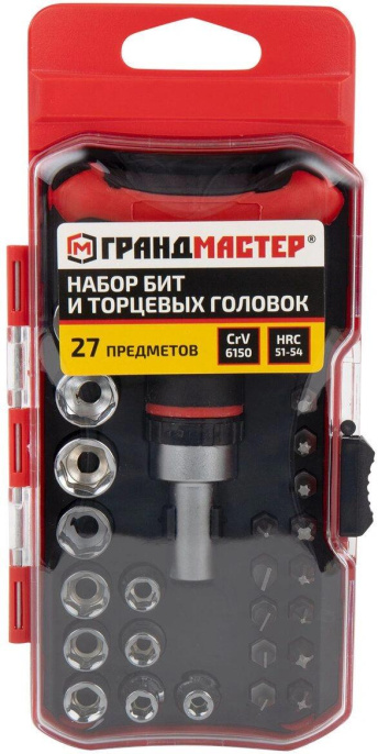 Набор бит и головок ГРАНДМАСТЕР 671327,  универсальные,  27шт