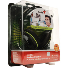 Гарнитура Genius HS-400A, 2х mini jack 3.5mm, полноразмерные наушники, регулятор громкости на проводе, длина провода 1,8м