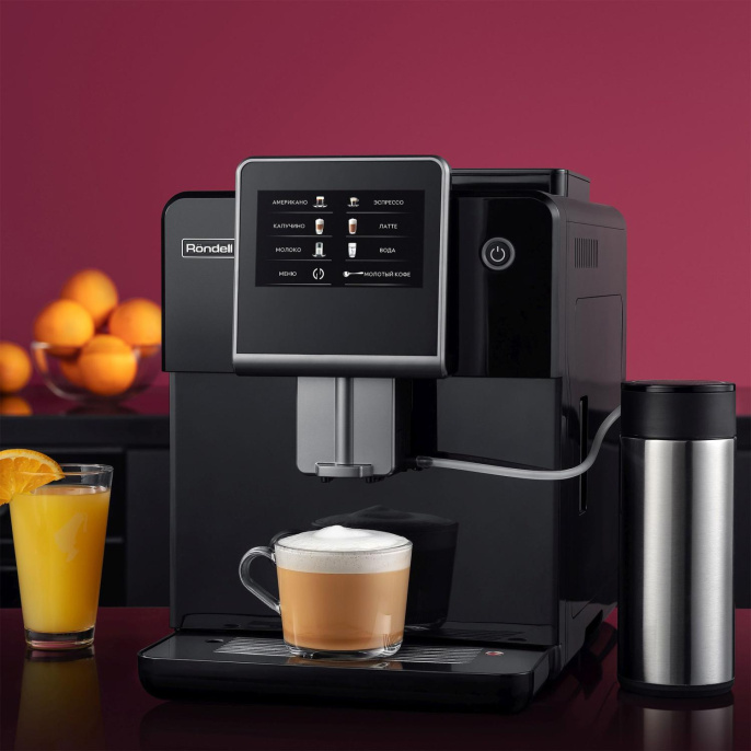 Кофемашина автоматическая Rondell RDE-1110,  19Бар,  с автоматическим капучинатором,  черный