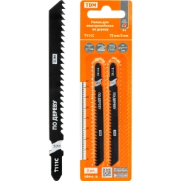 Пилки для лобзика по дереву TDM ELECTRIC HCS, 75х3 мм, быстрый рез, T111C, упаковка 2 штуки, серия "Рубин", арт. SQ1089-0204
