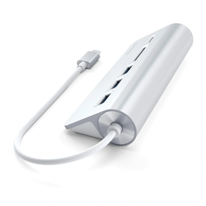 USB-концентратор Satechi Type-C USB Hub & Micro/SD Card Reader. Интерфейс USB-C. 3 порта USB 3.0 , слоты для карты памяти. Цвет серебряный. (ST-TCHCRS)