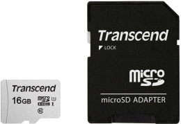 Карта памяти microSDHC UHS-I U1 Transcend 16 ГБ, 95 МБ/с, Class 10, TS16GUSD300S-A, 1 шт., переходник SD
