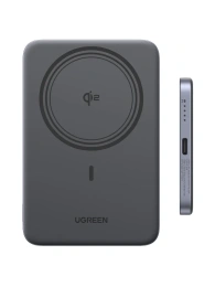 Внешний аккумулятор UGREEN PB580 75984B MagFlow Air Ultra-Slim Magnetic 5000mAh Wireless 15W Power Bank. Цвет: серый космос