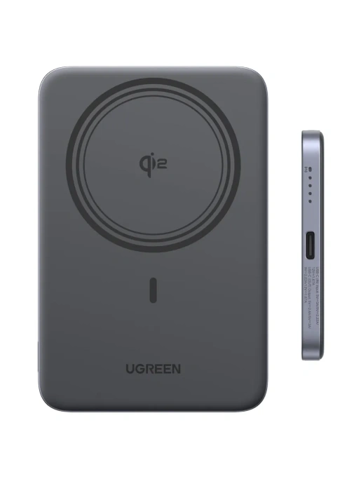 Внешний аккумулятор UGREEN PB580 75984B MagFlow Air Ultra-Slim Magnetic 5000mAh Wireless 15W Power Bank. Цвет: серый космос