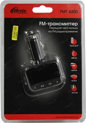Проигрыватель Ritmix FMT-B200 (FM Transmitter,передаёт звук на FM-приёмникпит.от прикур. 2xUSB)
