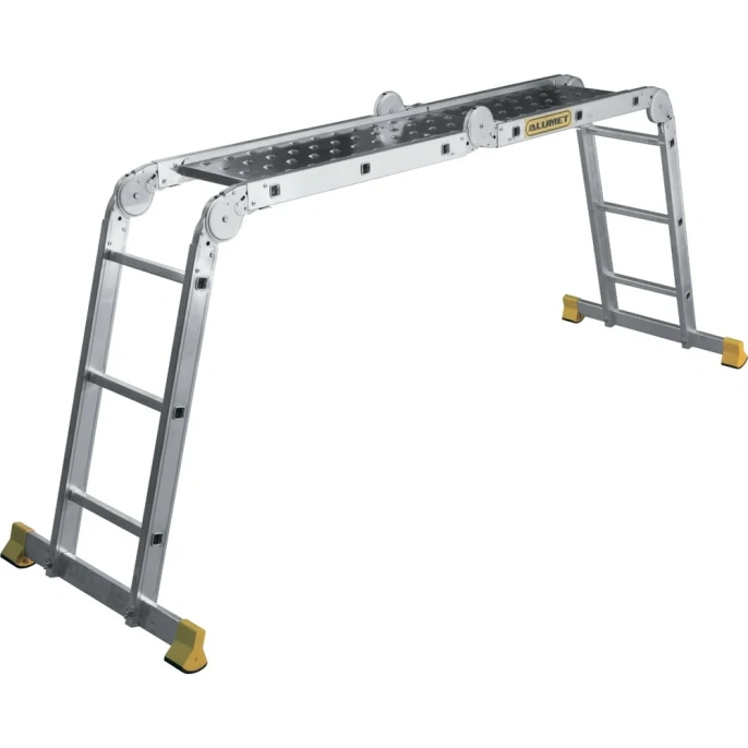 Лестница-трансформер Алюмет профессиональная четырехсекционная шарнирная с платформой 4х3 ступеней. Серия T 433 SP T433 SP