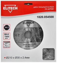 Диск пильный по дер. Elitech 1820.054500 d 210мм d посад. 30мм циркулярные пилы упак.:1шт