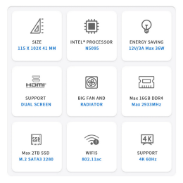 Мини-компьютер Beelink MINI S, CPU: Intel® Celeron® N5095 Processor , 4C/4T , GPU : Intel® UHD Graphics , 8GB DDR4 RAM  128GB SSD , Wi-Fi 5 ; Bluetooth 5.0; LAN 1000M BL/MINI S/N5095/8G/128G/Navy Blue