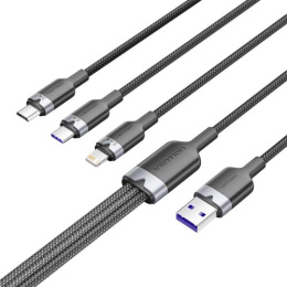 Кабель Vention 3 в 1 USB 2.0 AM/ Micro-B, USB-C, Lightning M - 1.5м. Черный 6A, шт. CTRBG