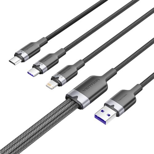 Кабель Vention 3 в 1 USB 2.0 AM/ Micro-B, USB-C, Lightning M - 1.5м. Черный 6A, шт. CTRBG