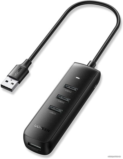 Хаб UGREEN CM416-80657 USB-A 3.0 to 4 USB-A 3.0, с проводом 1m; Поддержка жесткого диска 12 ТБ; С портом питания Type-C; Светодиодные индикаторы; Скорость до