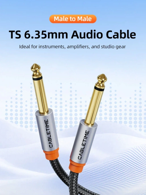 Стереофонический аудиокабель CABLETIME CF26P (CT-AM65-AG5) 5 м, 6,35 мм - Black Braided