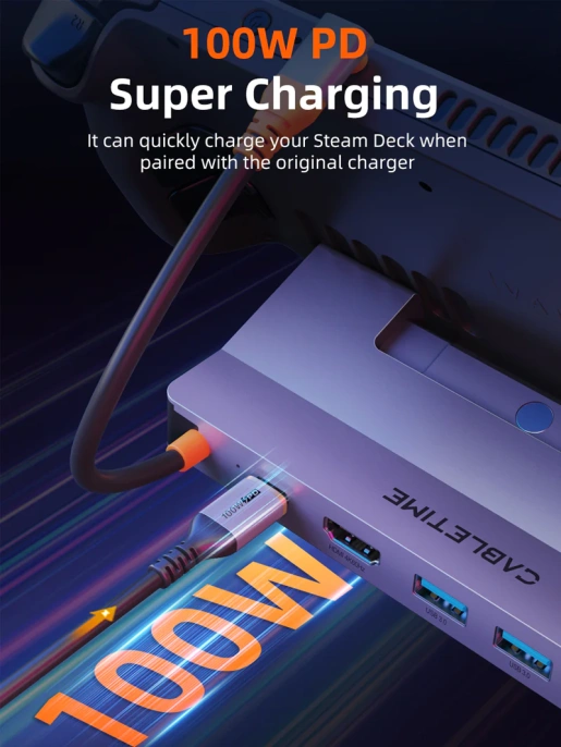 Док-станция CABLETIME CB05G (CT-SDK7-AG) 6 в 1 USB C Dock 4K @ 60 Гц HDMI, 5 Гбит/с, 100 Вт, Ethernet 1000 Мбит/с, алюминиевая конструкция