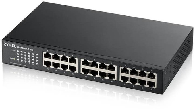 Коммутатор Zyxel GS1100-24E, 24xGE, rack 19", бесшумный оторвана часть коробки.