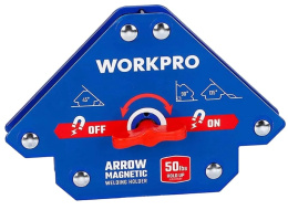 Сварочный магнит WorkPro WP232057 со стрелкой с переключателем включения/выключения, может использоваться для сварки, пайки, монтажа труб, сборки, использования магнитного съемника и т.д., конструкция с несколькими углами наклона может использоваться под