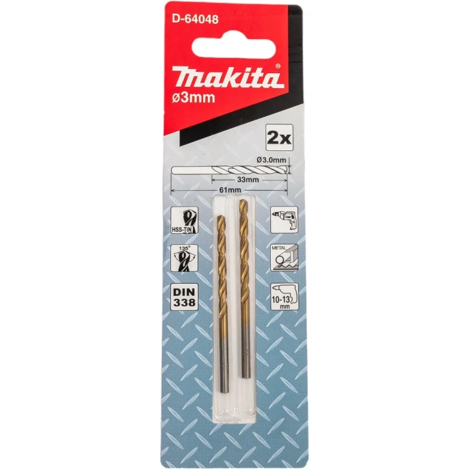 Сверло по металлу HSS-TiN (3х61 мм; 2 шт.) Makita D-64048