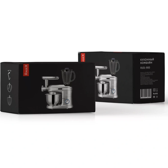 Кухонный комбайн RAGEX R101-900 9 в 1, 4.5 литра, 6 скоростей, 1500 Вт, серебристый